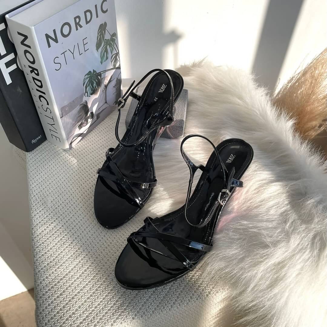 Black Asymmetric Wedge Heel Sandals with Criss-Cross Straps – 6cm Heel