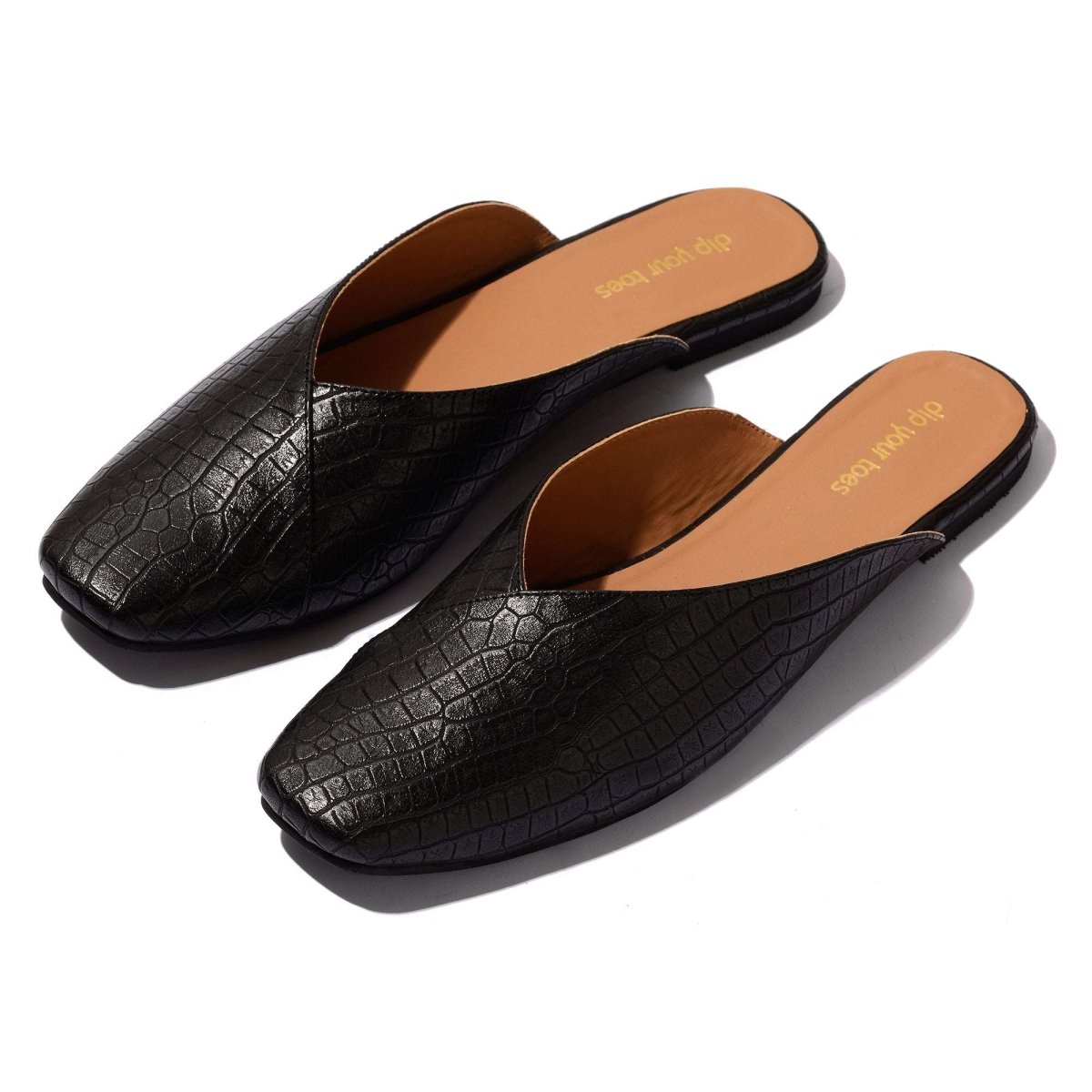 Black Croc-textured mules