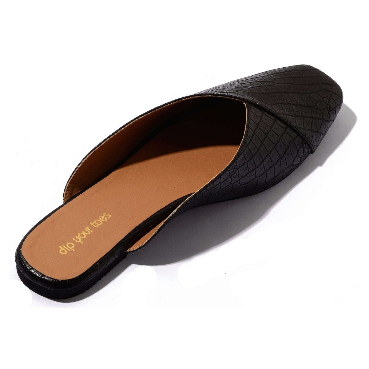 Black Croc-textured mules