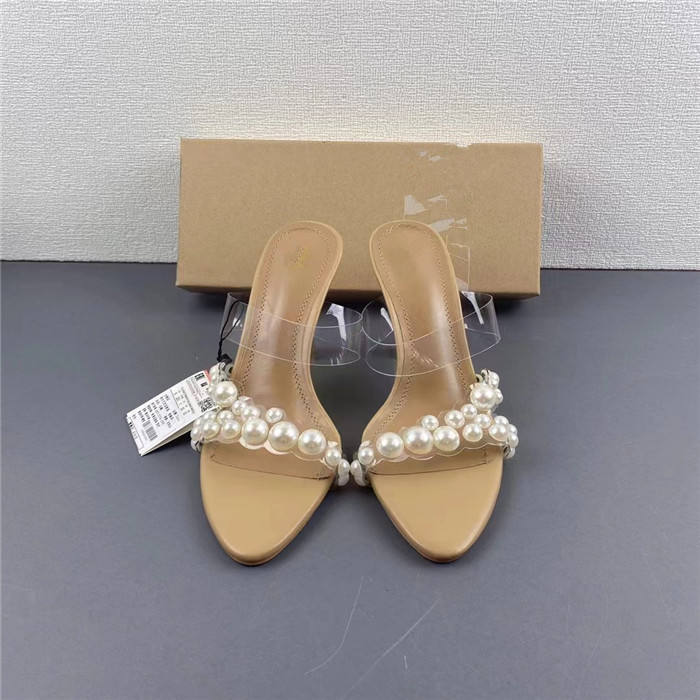 Pointy head pearl fine high heels transparent open toe sandals