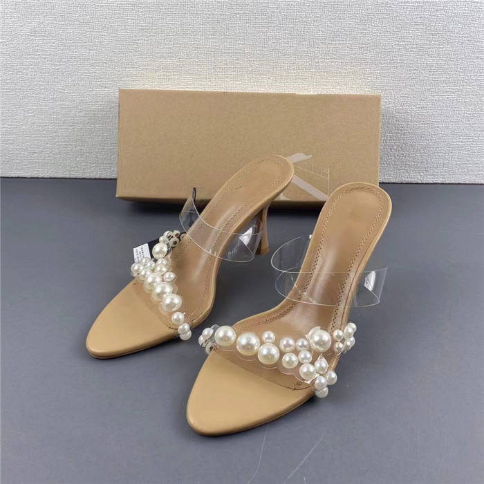 Pointy head pearl fine high heels transparent open toe sandals