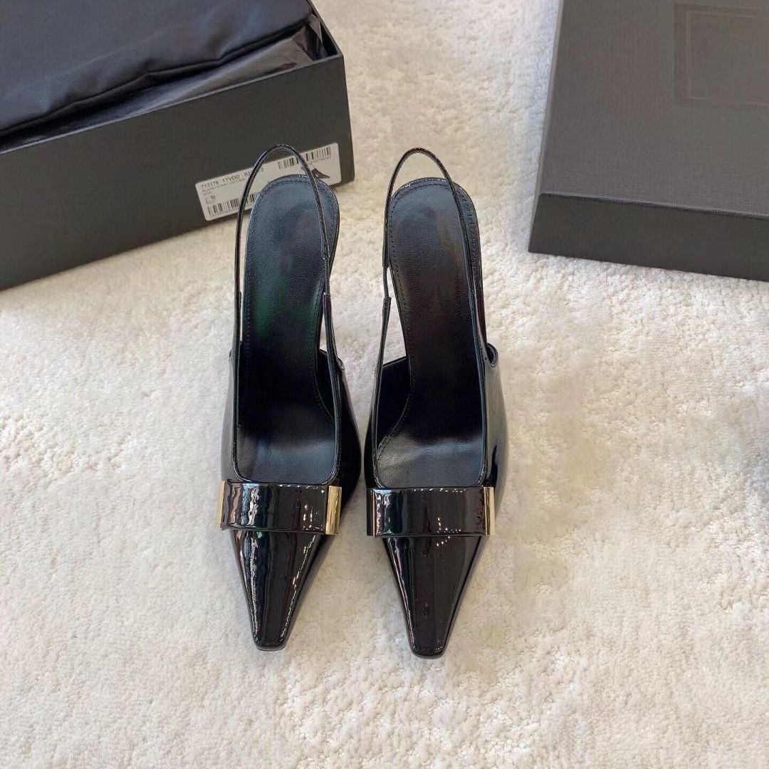 2024 black pointed toe fashion slingback ladies 9cm high heel luxury sandals