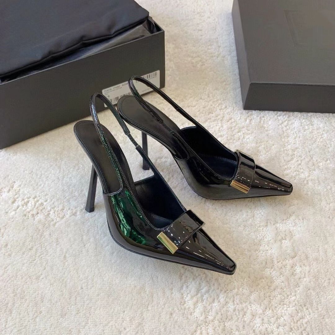 2024 black pointed toe fashion slingback ladies 9cm high heel luxury sandals
