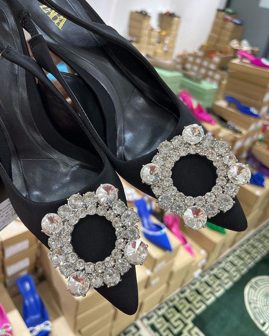 Zara black round buckle
