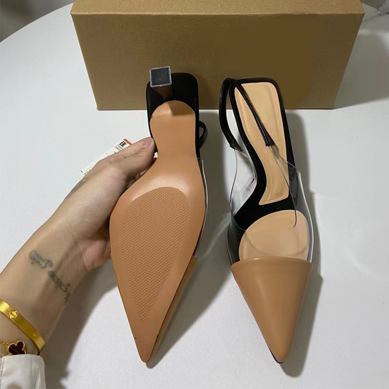 Customized Apricot High Heel Transparent Fabric Sandals