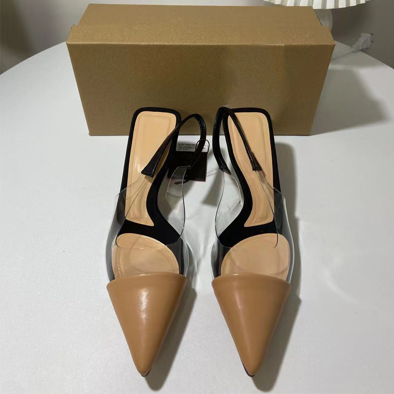 Customized Apricot High Heel Transparent Fabric Sandals