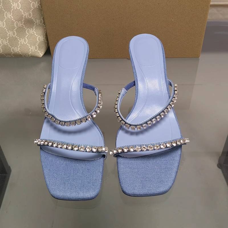 Summer New Style Denim Crystal Banquet Heels For Women