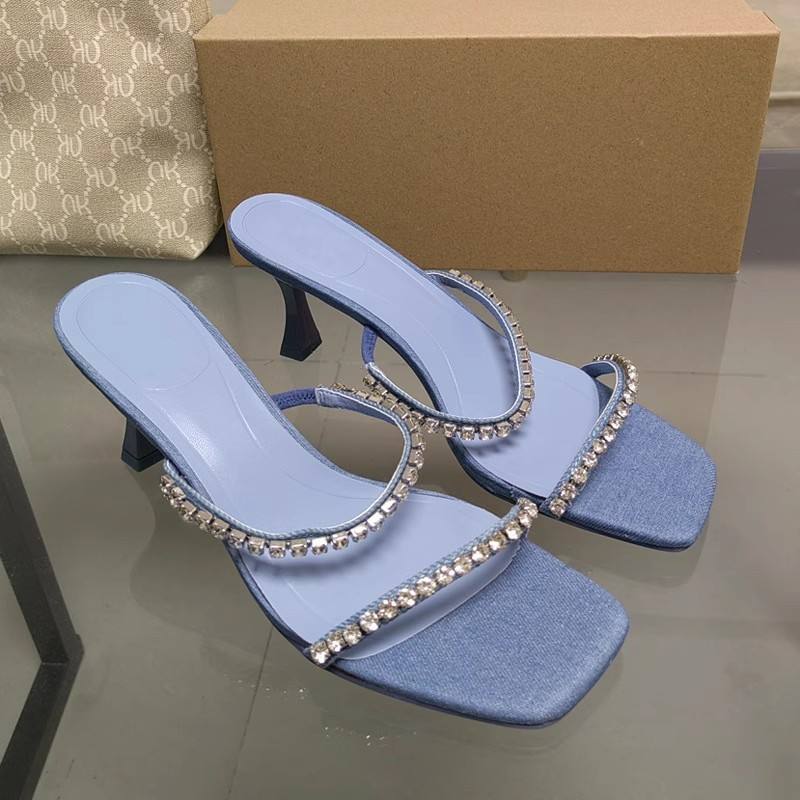 Summer New Style Denim Crystal Banquet Heels For Women
