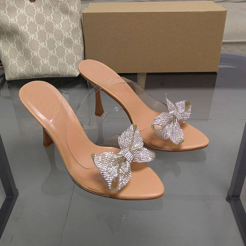 Sweet Fashion Pointy Open Toe Rhinestone Bow Skinny High Heeled Lady Sandal