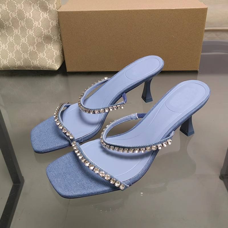 Summer New Style Denim Crystal Banquet Heels For Women