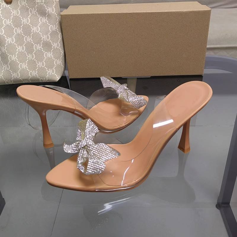 Sweet Fashion Pointy Open Toe Rhinestone Bow Skinny High Heeled Lady Sandal