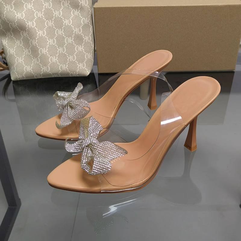 Sweet Fashion Pointy Open Toe Rhinestone Bow Skinny High Heeled Lady Sandal
