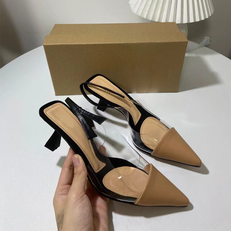 Customized Apricot High Heel Transparent Fabric Sandals