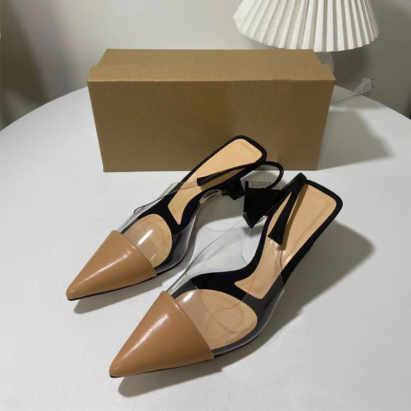 Customized Apricot High Heel Transparent Fabric Sandals