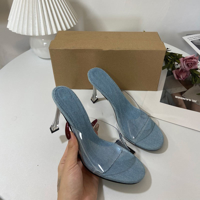 PU Leather Round head Shallow Mouth High Heels Women's Thin Heels Transparent PVC Casual Sandals